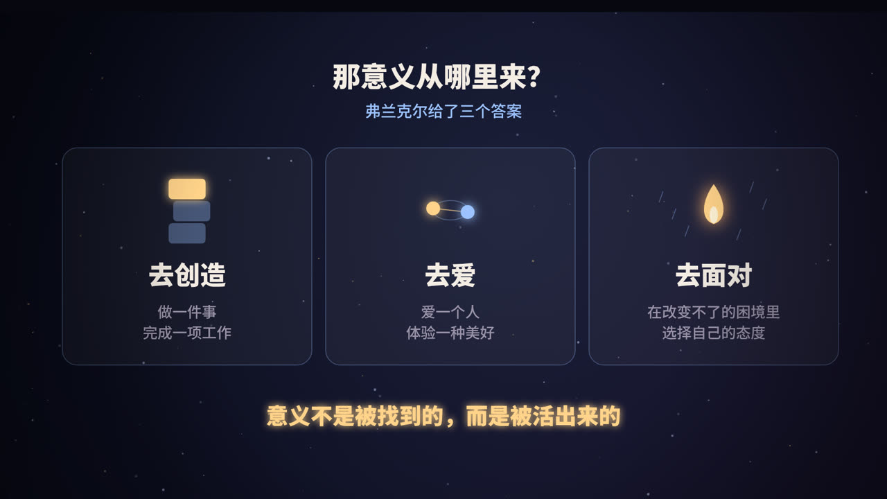 弗兰克尔给出的三个答案：去创造、去爱、去面对