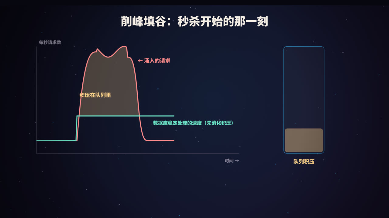 削峰:高峰时存起来,低谷时慢慢消化