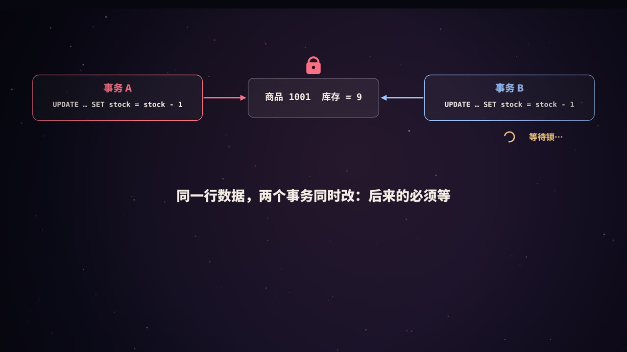 同一行数据，两个事务同时改：后来的必须等