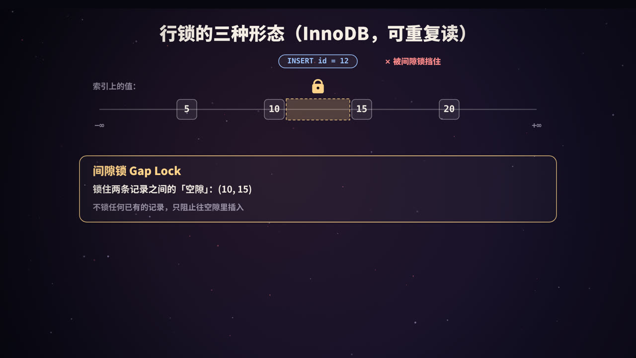 间隙锁：锁住记录之间的空隙