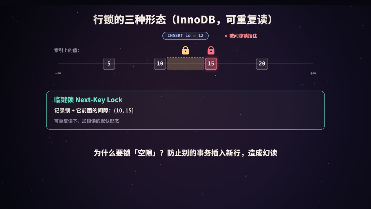 临键锁：记录锁加前面的间隙