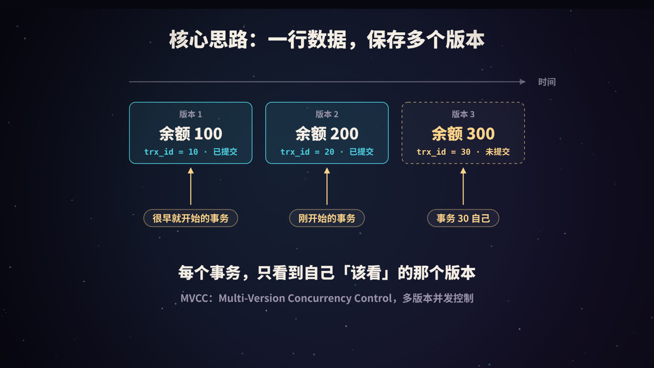 每个事务，只看到自己「该看」的那个版本