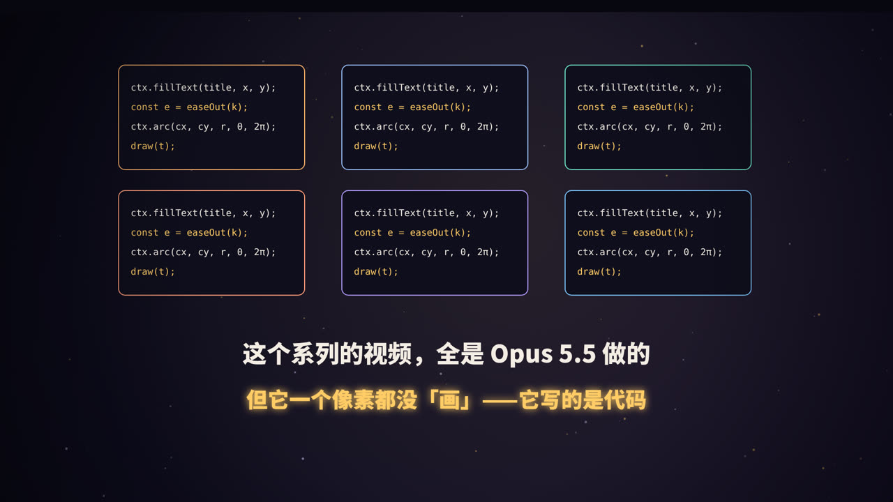 这个系列的视频，全是 Opus 5.5 做的——但它写的是代码