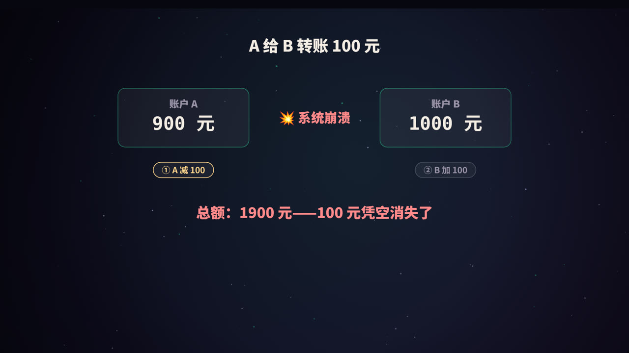 转账到一半崩溃，100 元凭空消失